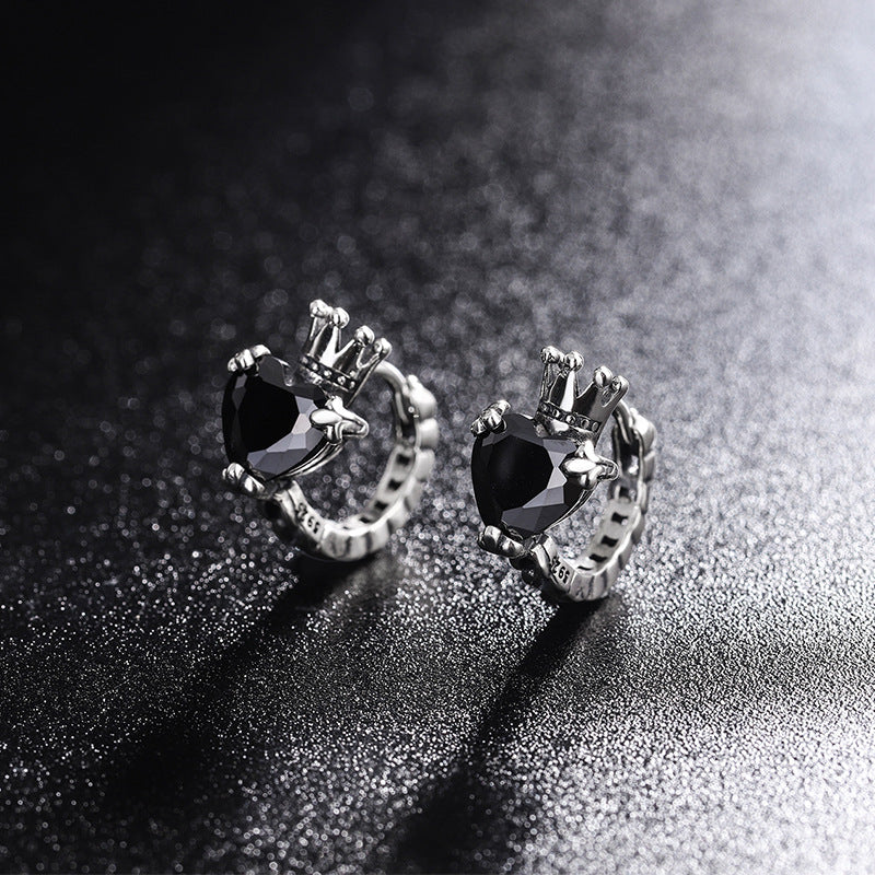 S925 Sterling Silver Love Crown Ear Buckle Female Round Face Earrings