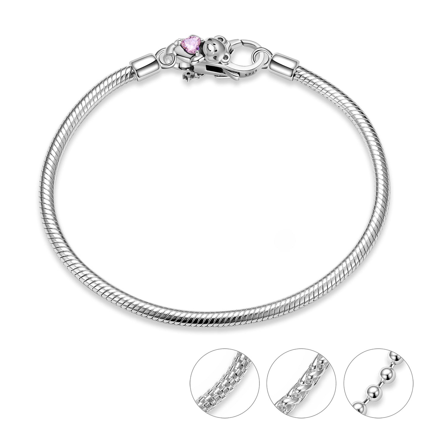 Love Little Bear Lobster Buckle Powder Zirconium Oxide 925 Sterling Silver Necklace Bracelet Diy Accessories Buckle