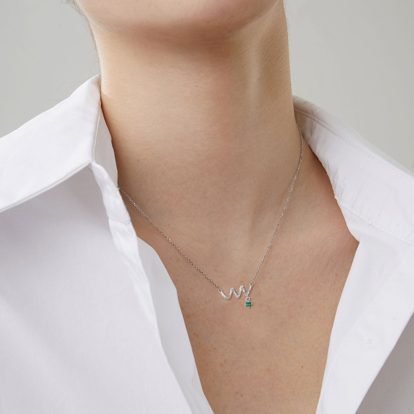 S925 Silver Emerald ECG Pendant Necklace for Women