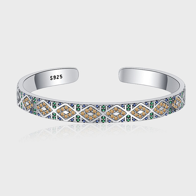 S925 Sterling Silver Tribal Geometric Bracelet