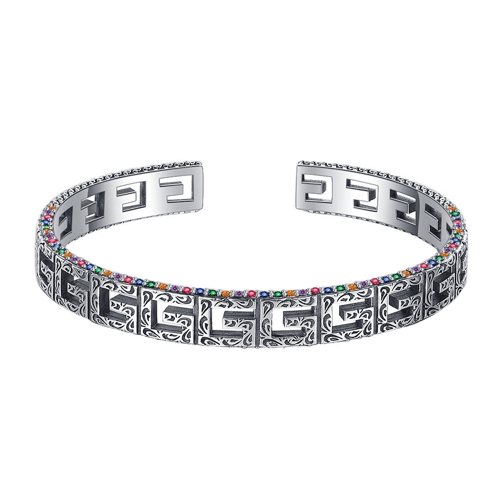 S925 Sterling Silver G-Shape Hollow Diamond Bracelet