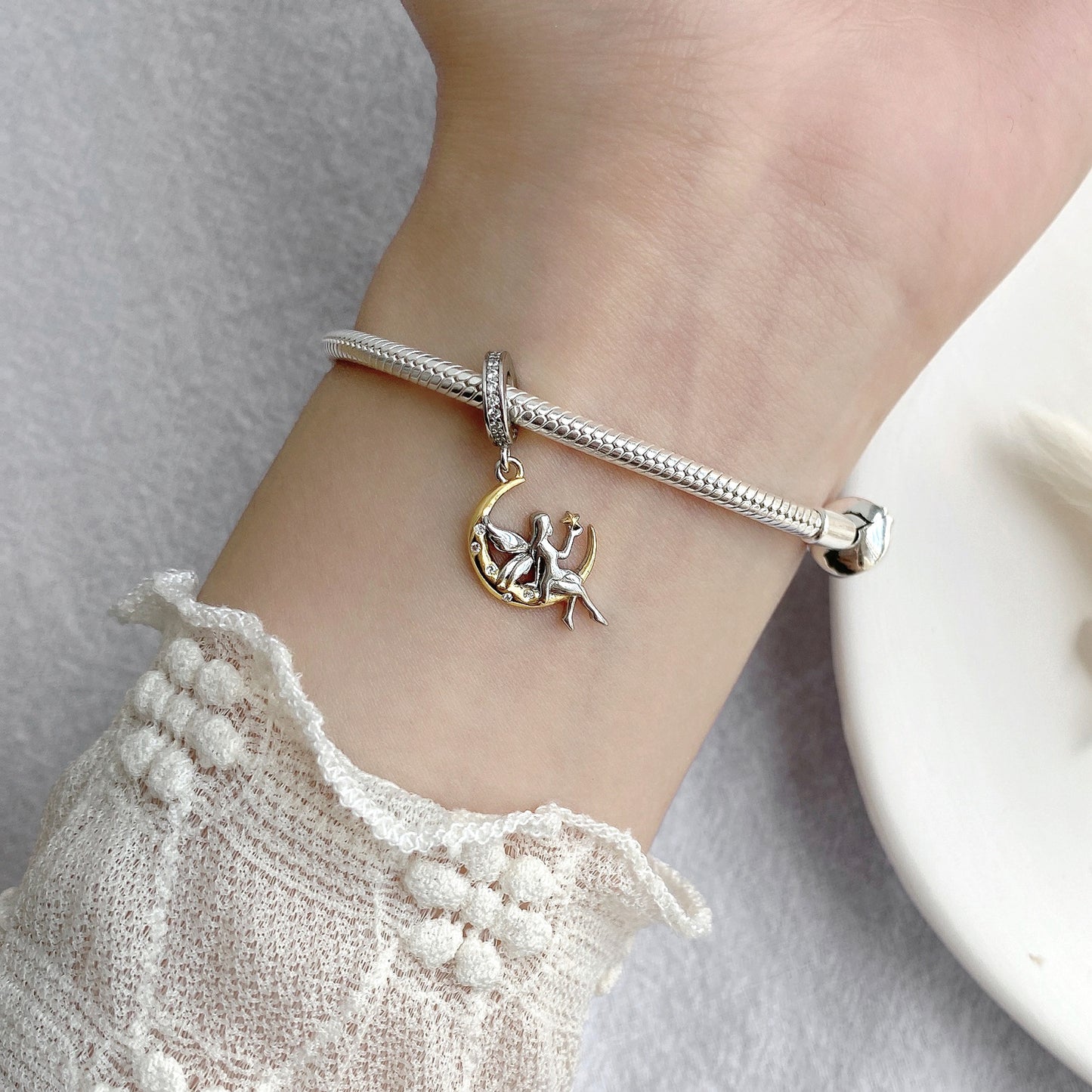Moon Fairy S925 Sterling Silver Bracelet Pendant Starry Sky Beaded Diy Accessories