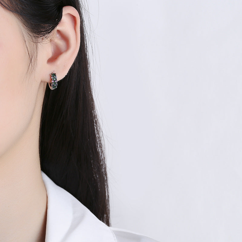 S925 Sterling Silver Green Zircon Stud Earrings