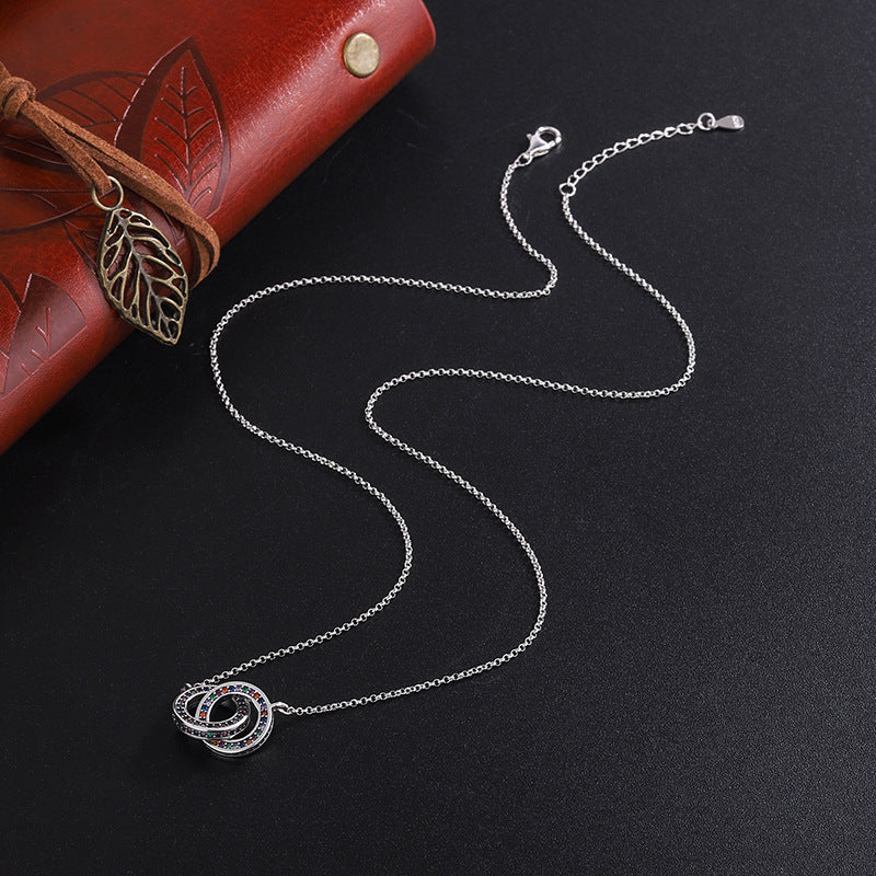 S925 Sterling Silver Double Ring Clavicle Necklace for Women