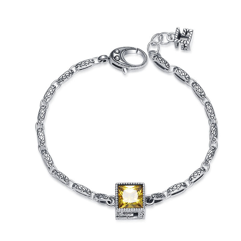 S925 Sterling Silver Letter G Purple Zircon Vintage Bracelet