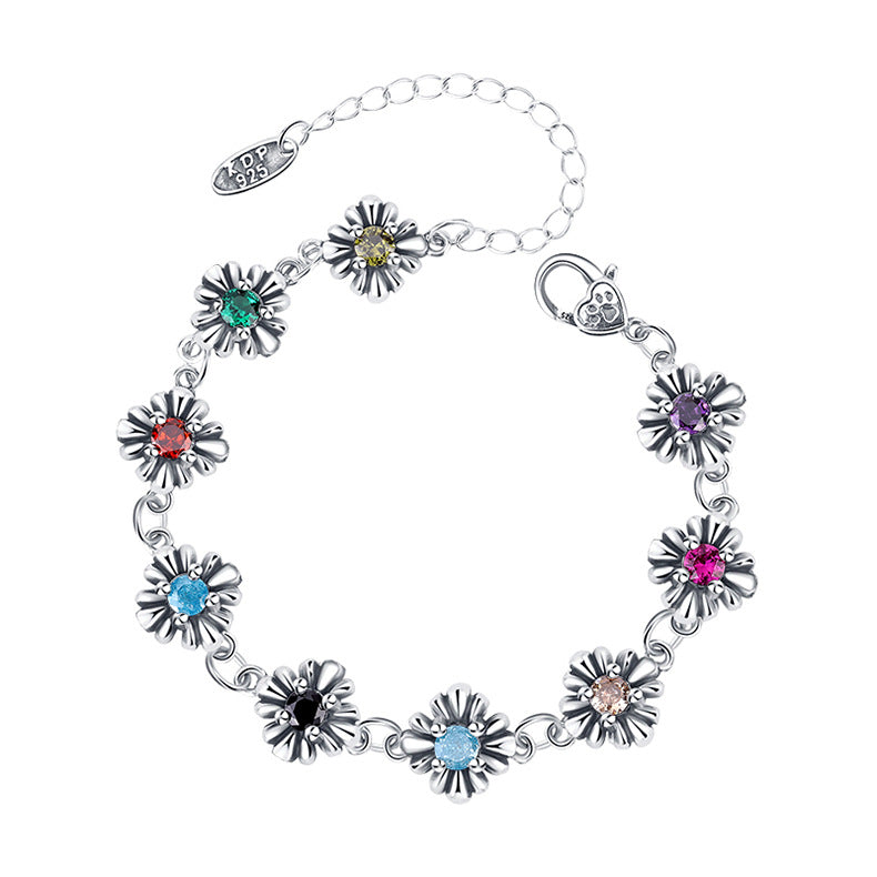 S925 Sterling Silver Vintage Daisy Diamond Bracelet
