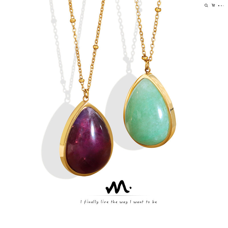 Natural Raw Gemstone Oval Pendant Necklace