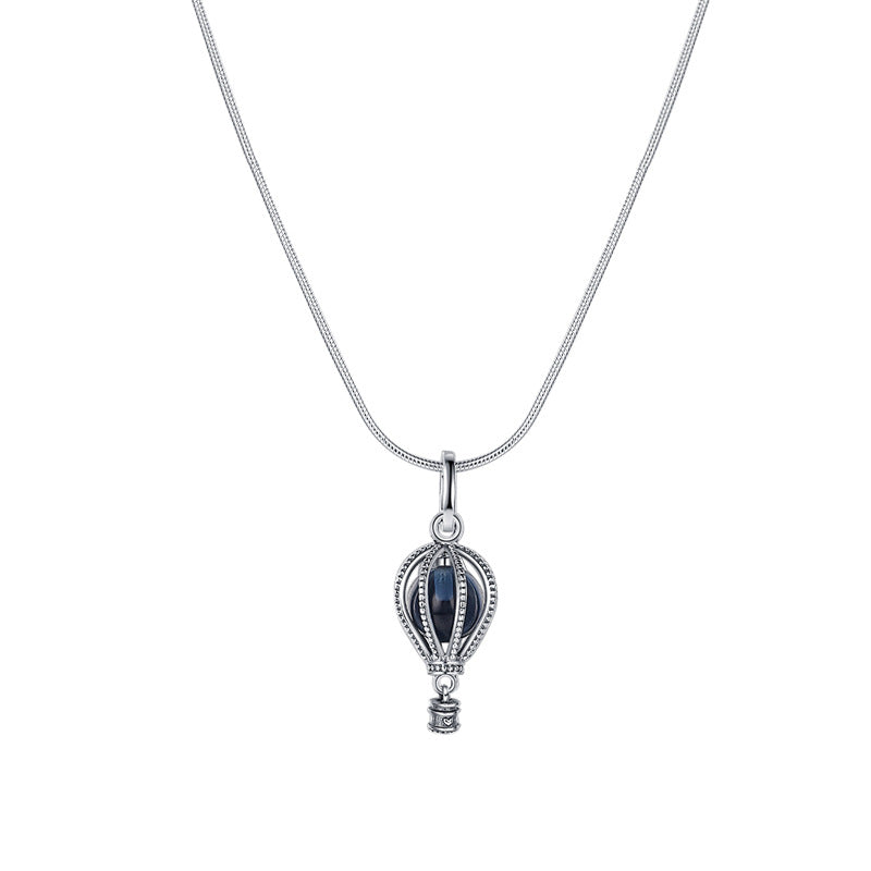 S925 Sterling Silver Sea Blue Hot Air Balloon Necklace