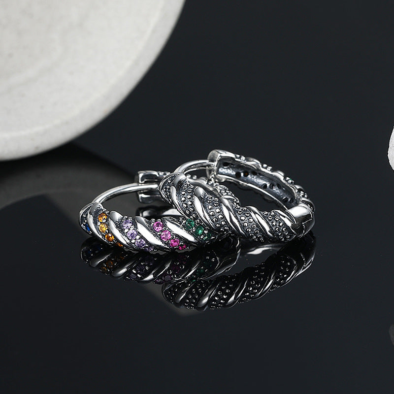 S925 Sterling Silver Multi-Color Striped Earrings for Women