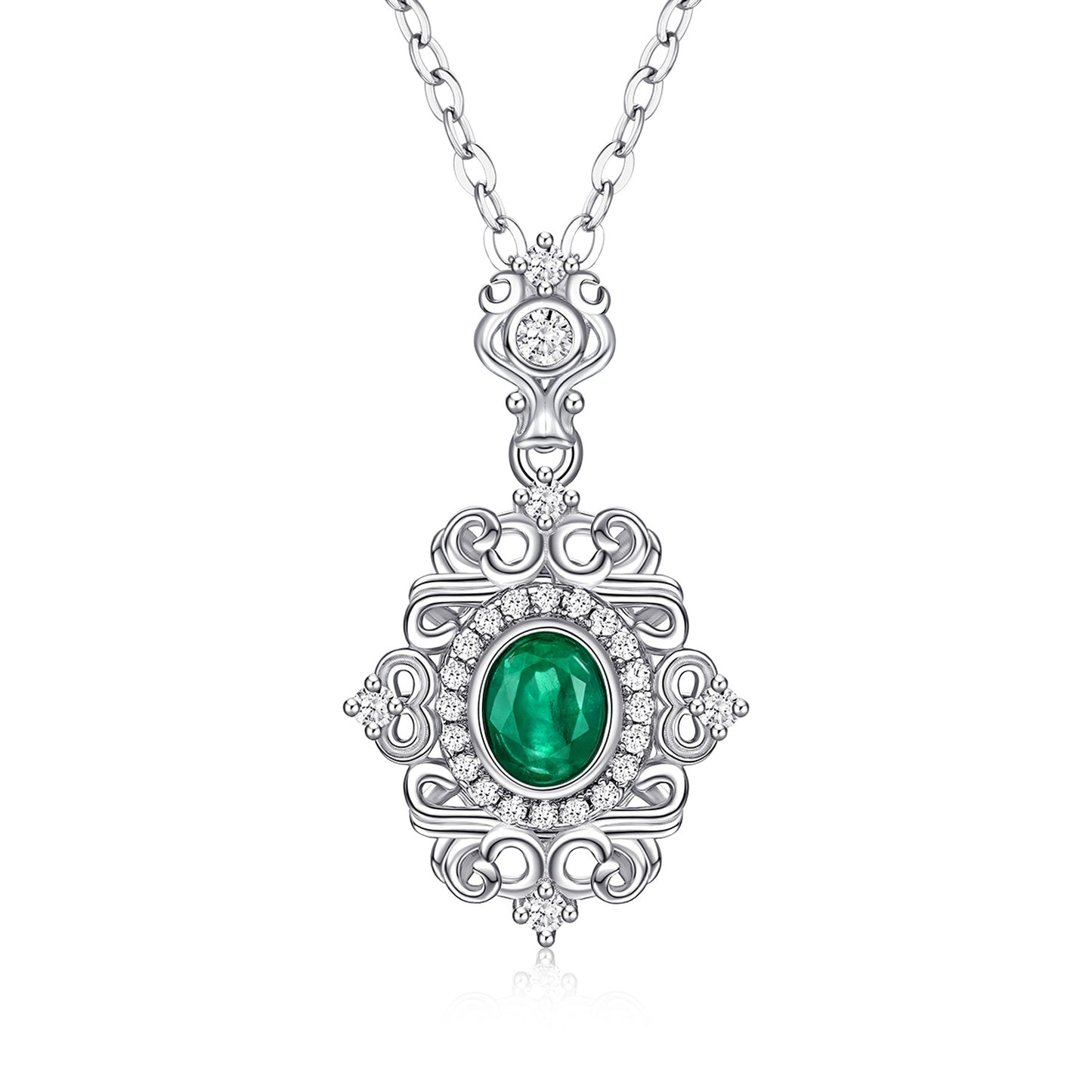 S925 Sterling Silver Natural Emerald Vintage Lace Necklace