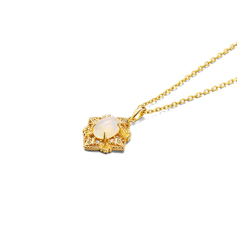 Original Bead Edged Hollow Diamond Pendant Egg Shaped Necklace