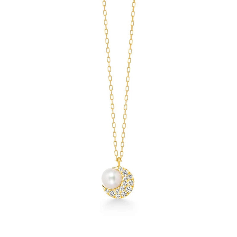Moon Natural Pearl Full Diamond Necklace