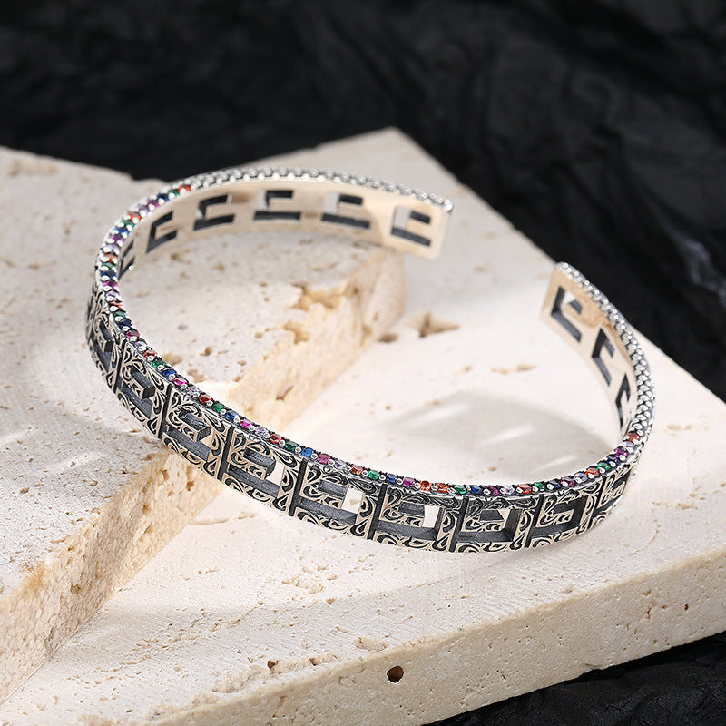 S925 Sterling Silver G-Shape Hollow Diamond Bracelet