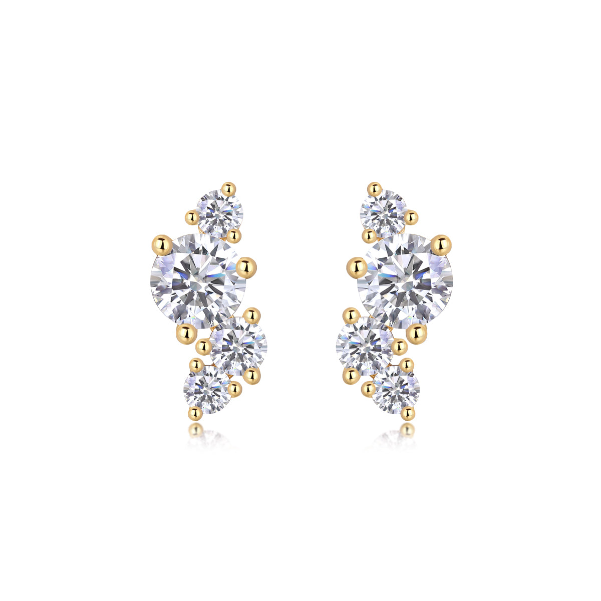 Luxury Four-Stone Moissanite Stud Earrings – S925 Gold Plated