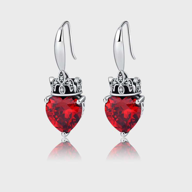 S925 Sterling Silver Crown Heart Vintage Earrings
