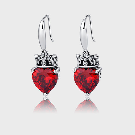 S925 Sterling Silver Crown Heart Vintage Earrings