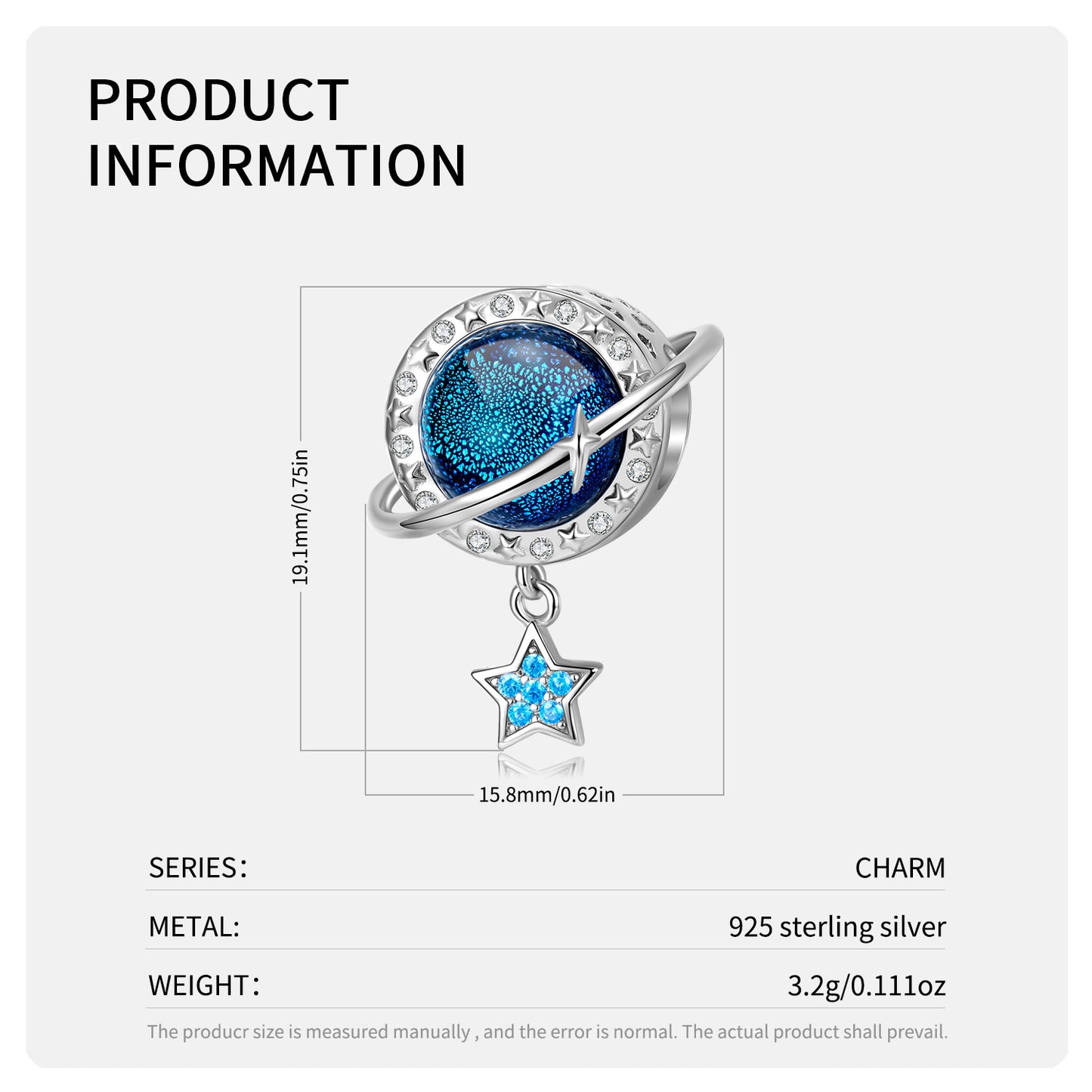 S925 Sterling Silver Blue Star Beads Starry Sky Series Niche Design Diy Accessories