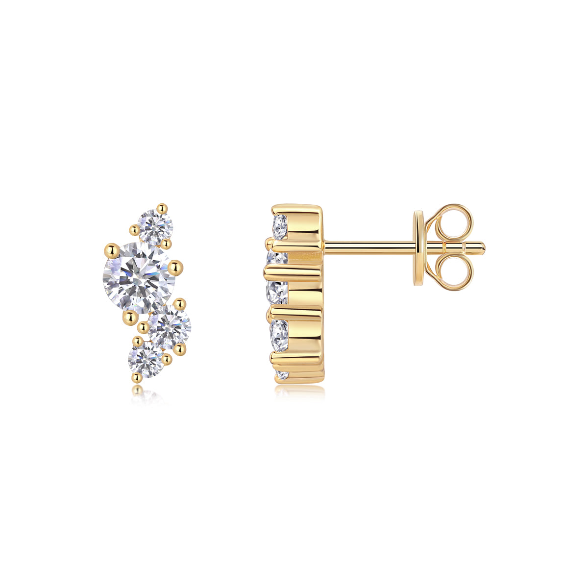 Luxury Four-Stone Moissanite Stud Earrings – S925 Gold Plated