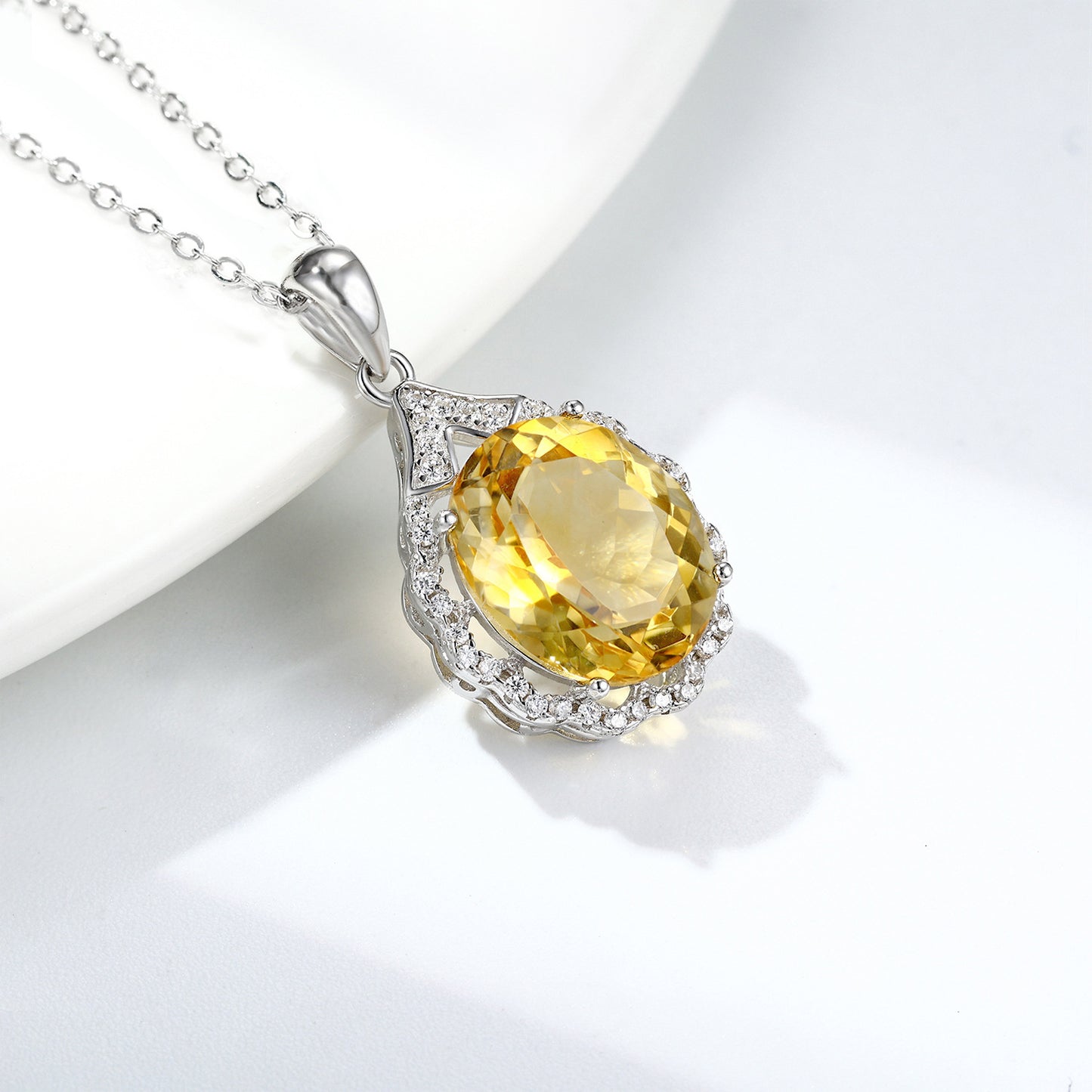 S925 Silver Natural Topaz Pendant Necklace for Women