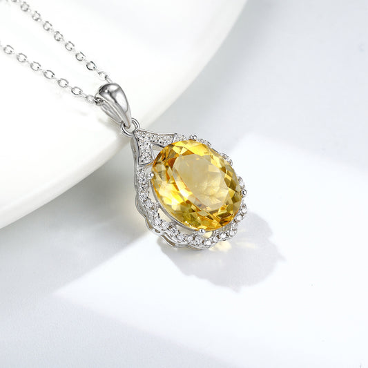 S925 Silver Natural Topaz Pendant Necklace for Women