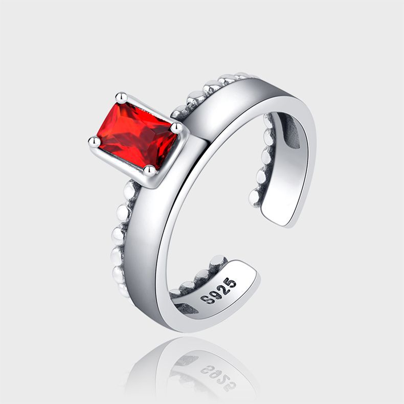 S925 Sterling Silver Original Fantasy Opening Ring Female Chain Square Diamond