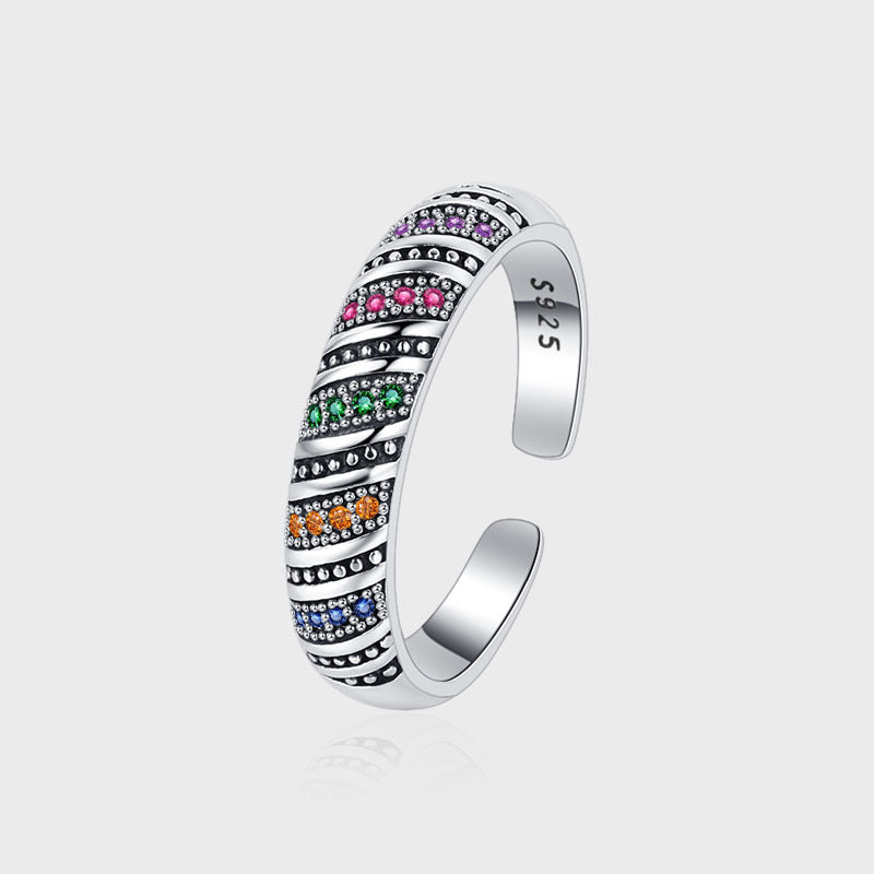 S925 Sterling Silver Color Diamond Thread Ring