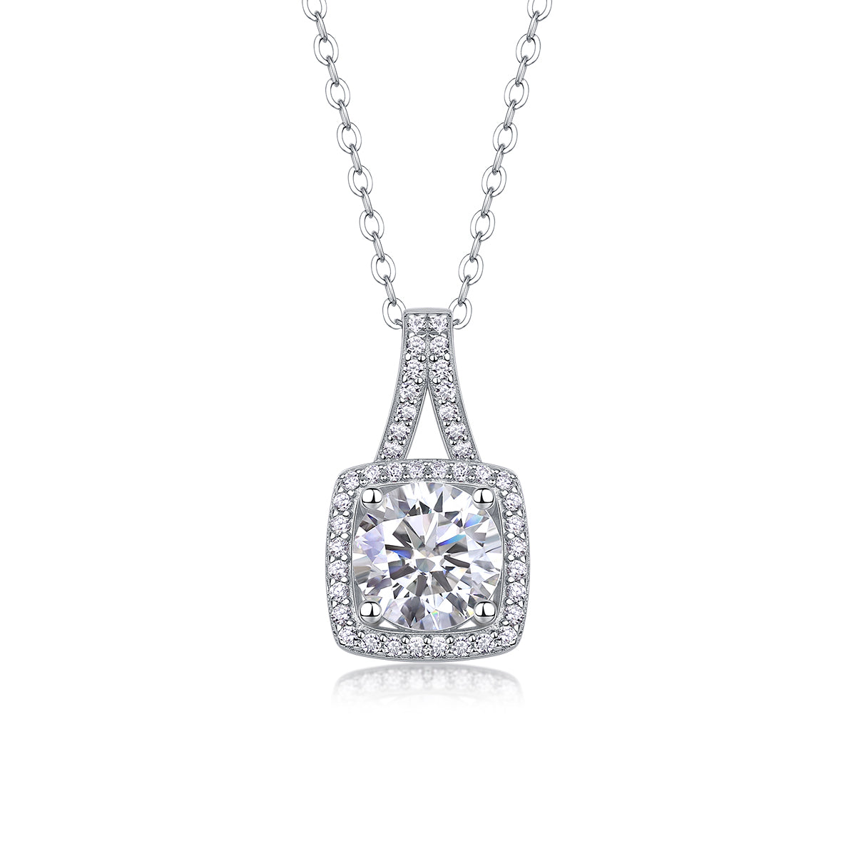 Small Square Diamond – Moissanite Pendant Necklace (S925 Silver, Platinum Plated)