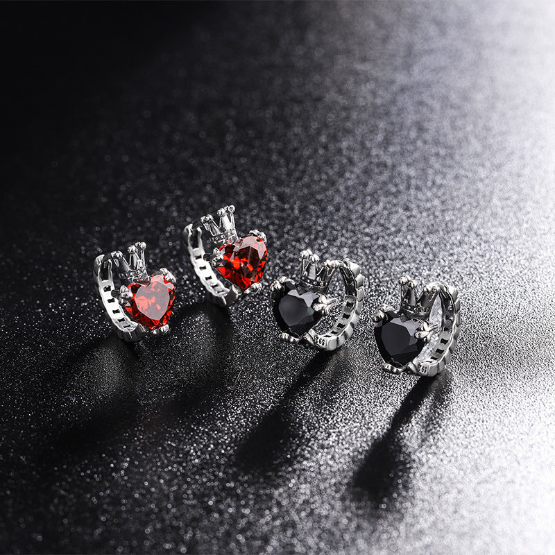 S925 Sterling Silver Love Crown Ear Buckle Female Round Face Earrings