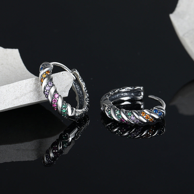 S925 Sterling Silver Multi-Color Striped Earrings for Women
