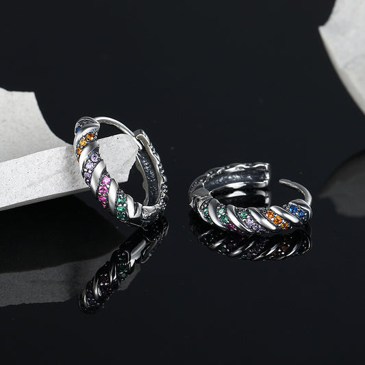 S925 Sterling Silver Multi-Color Striped Earrings for Women