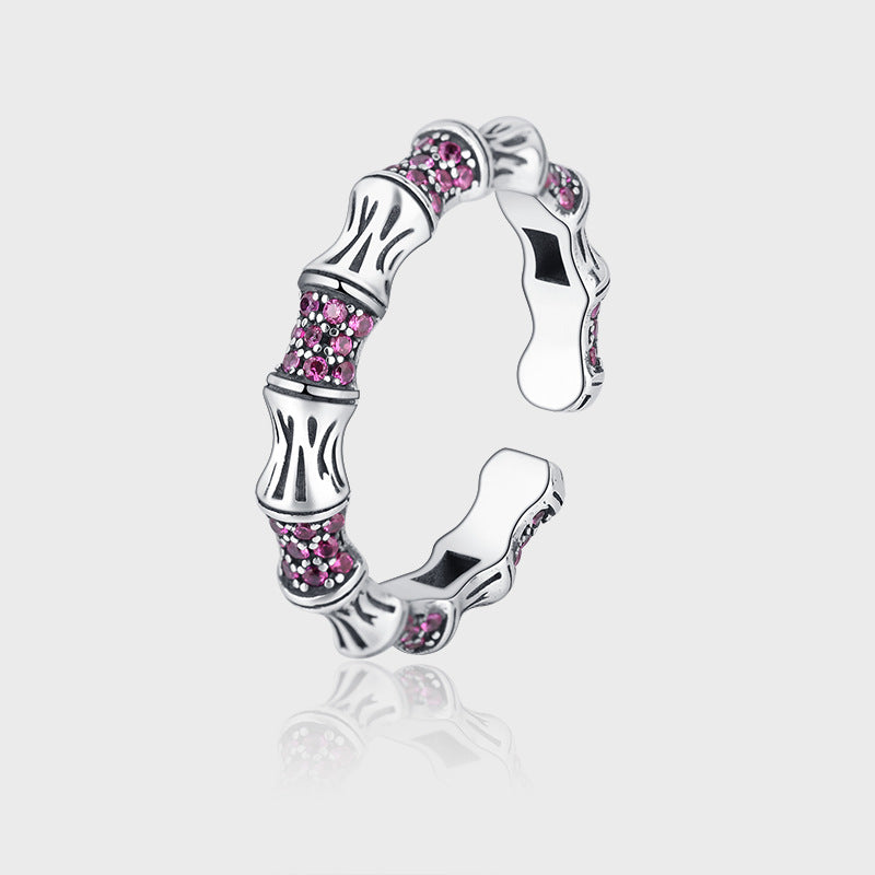 925 Silver Bamboo Knot Diamond Opening Ring For Women's High Level Luxury