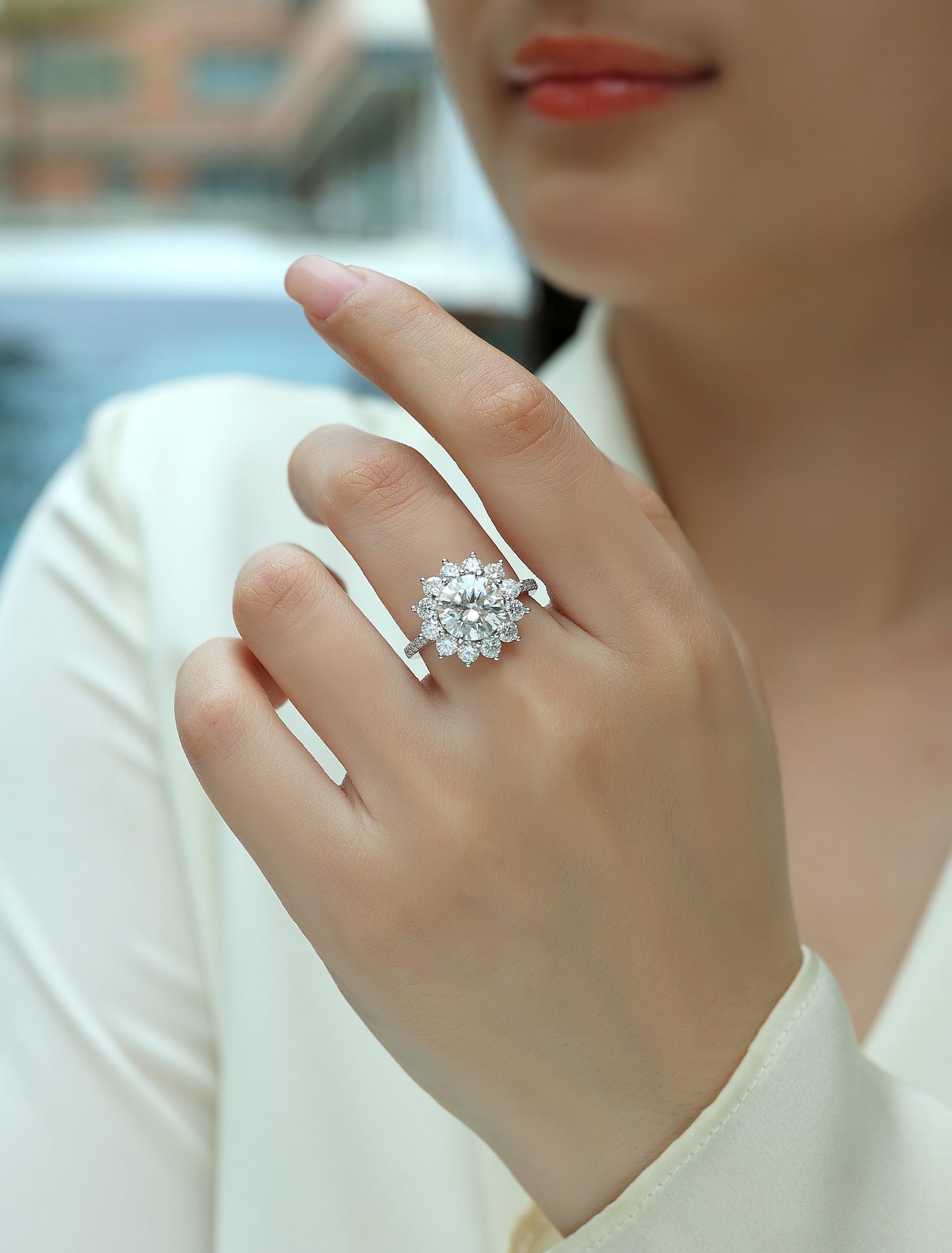 Luxury 3CT Moissanite Sunflower Ring – S925 Silver