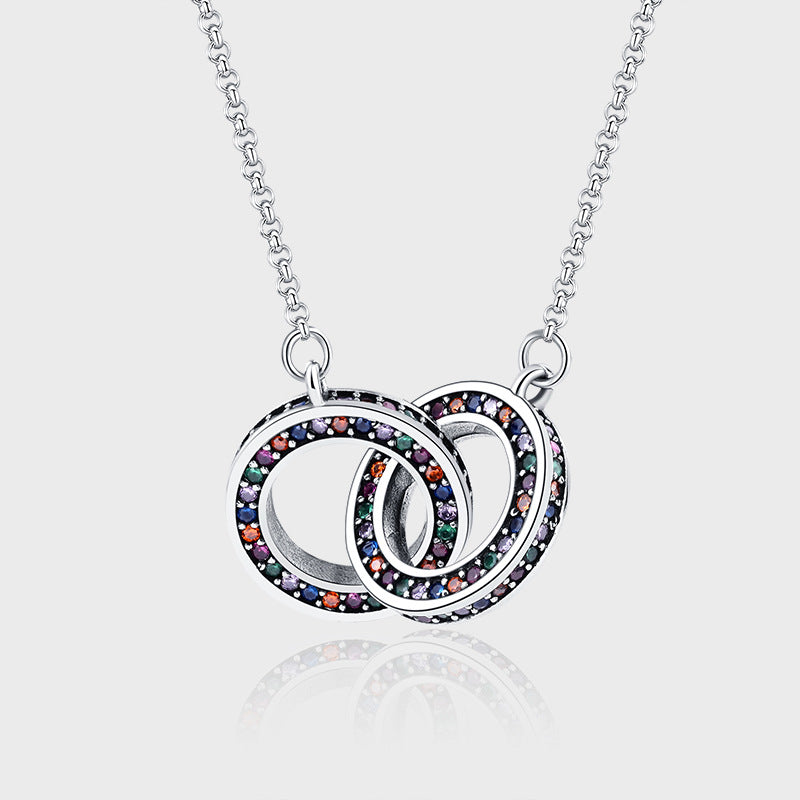 S925 Sterling Silver Double Ring Clavicle Necklace for Women