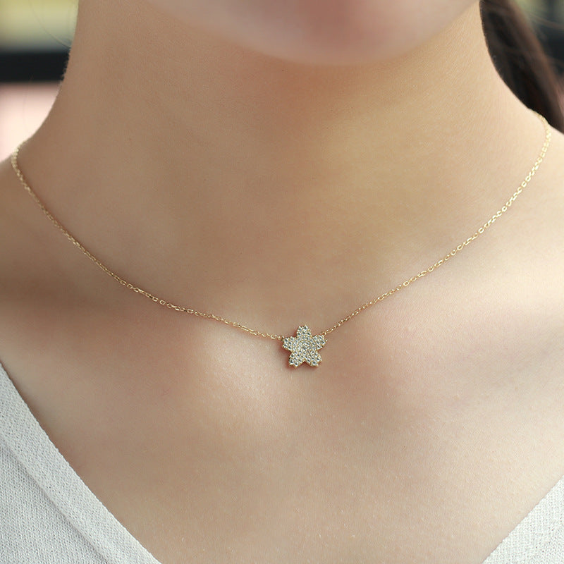 S925 Sterling Silver Diamond Flower Necklace for Women