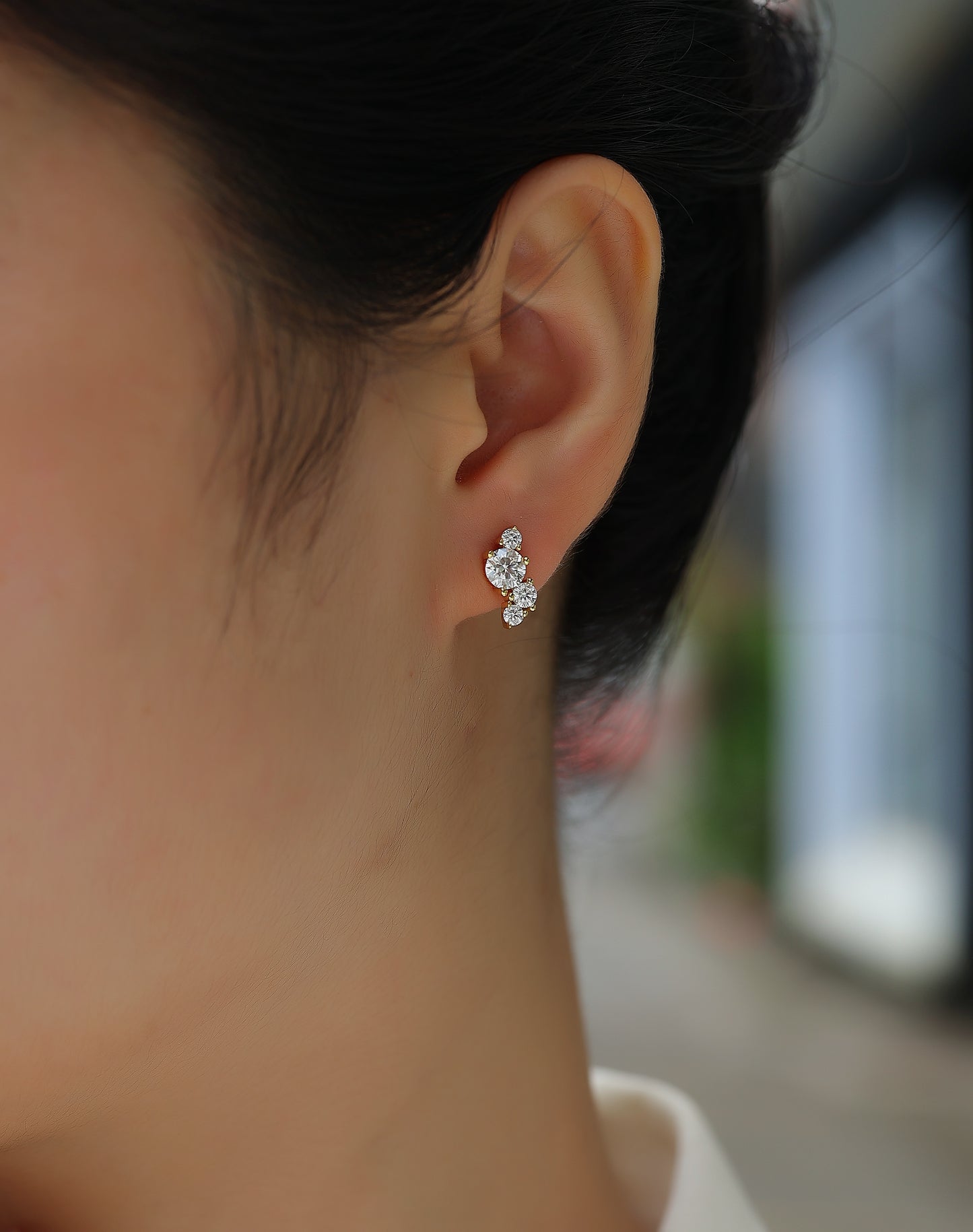 Luxury Four-Stone Moissanite Stud Earrings – S925 Gold Plated