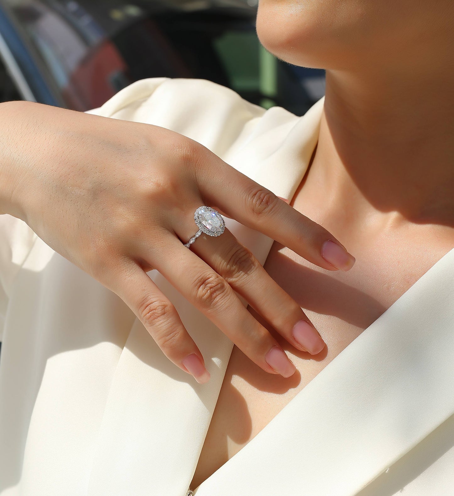 Luxury Oval Moissanite Wedding Ring – S925 Silver