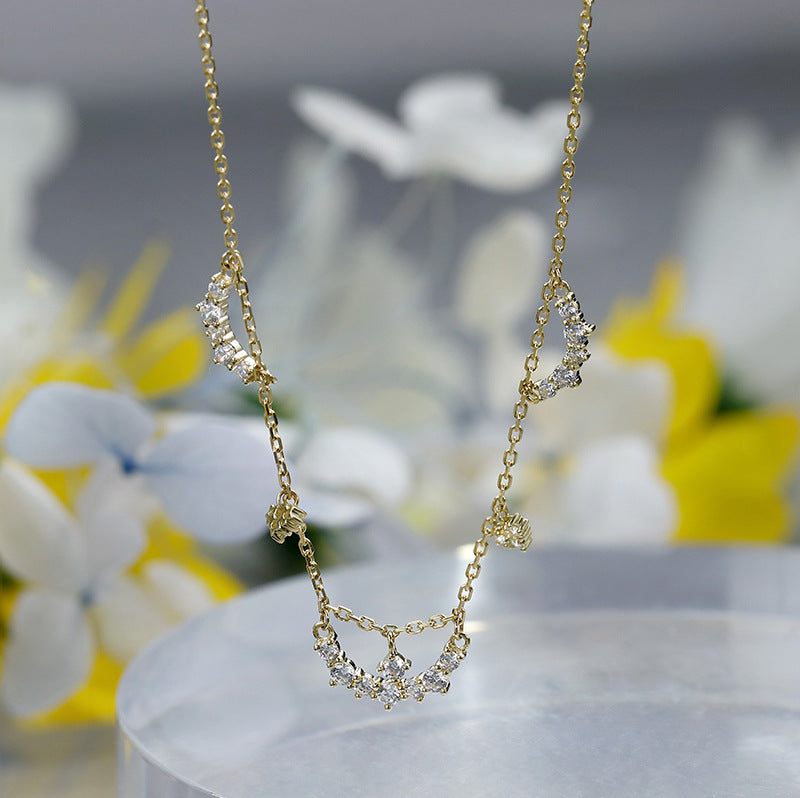 S925 Silver Plated 14k Gold Zircon Hollow Necklace