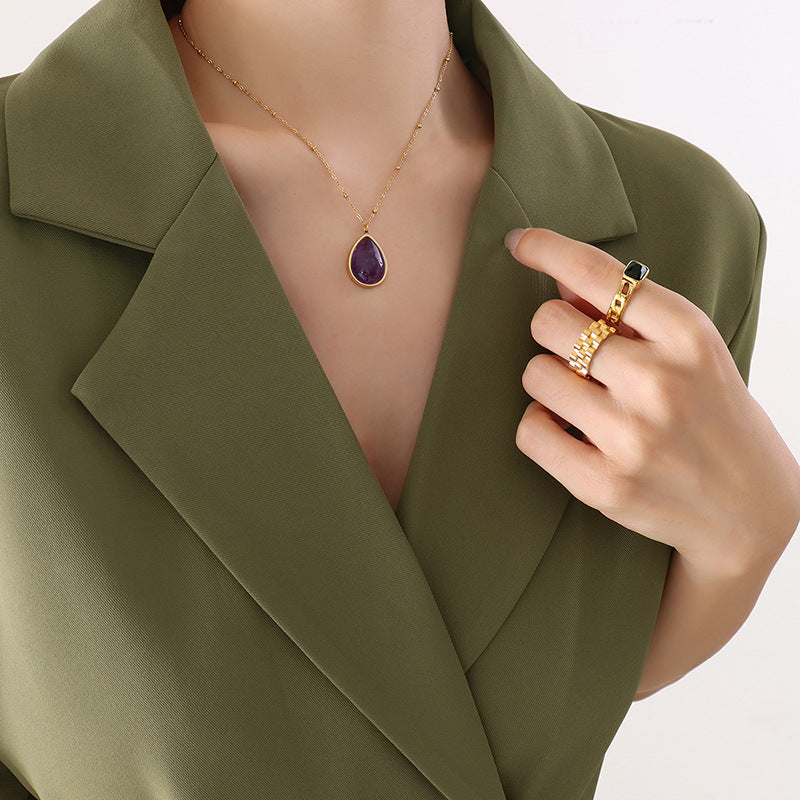Natural Raw Gemstone Oval Pendant Necklace