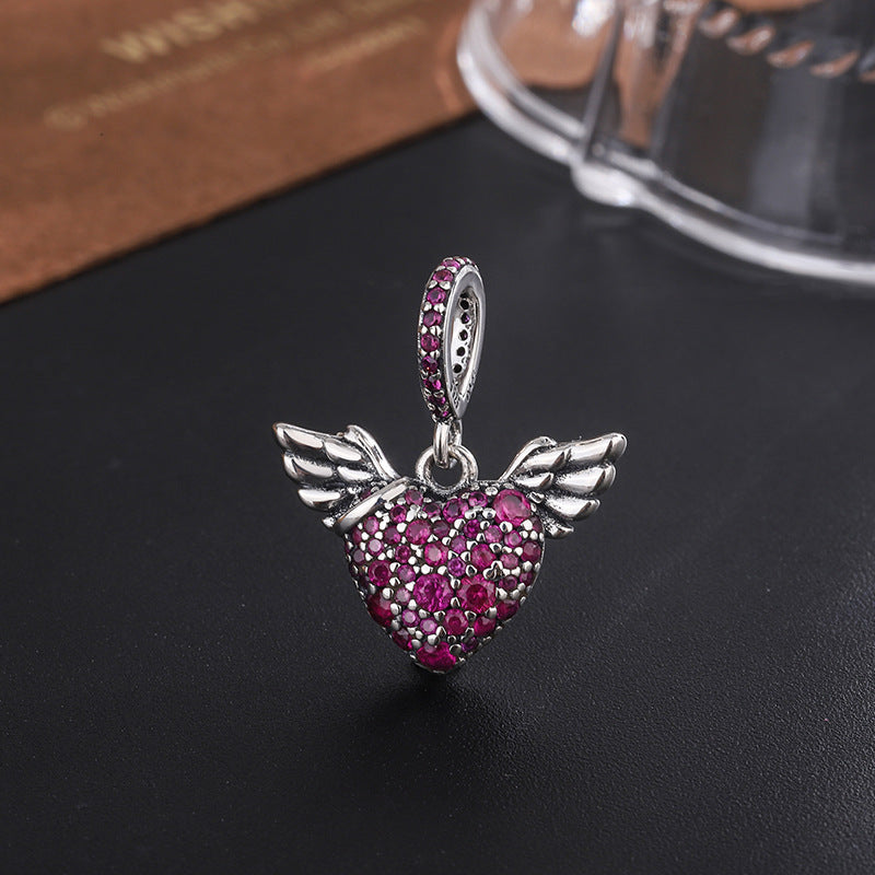 S925 Sterling Silver Inlaid Love Pendant Female Love Wing Female
