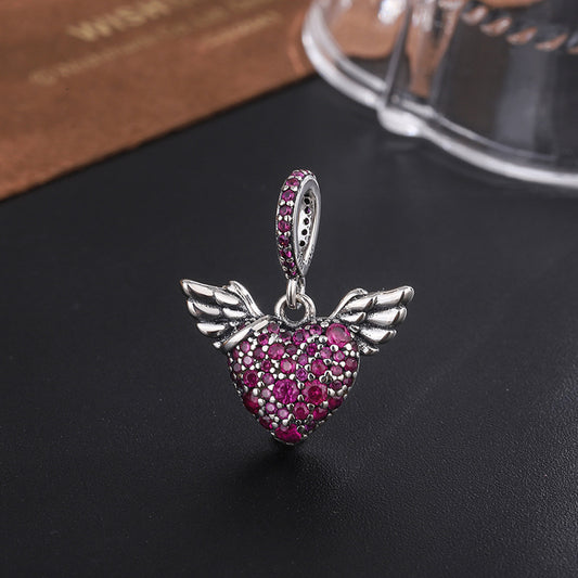 S925 Sterling Silver Inlaid Love Pendant Female Love Wing Female