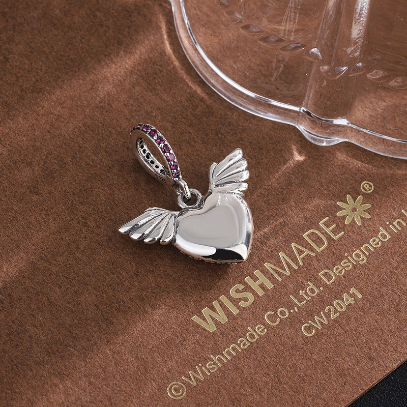 S925 Sterling Silver Inlaid Love Pendant Female Love Wing Female