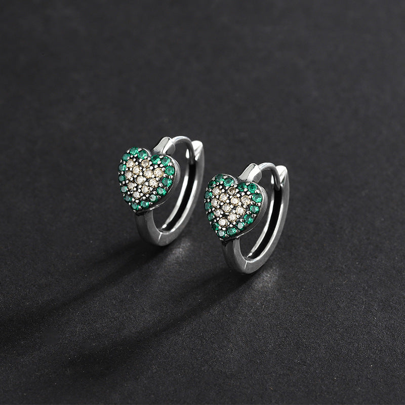 Green Full Diamond S925 Love Earrings Female Small And Delicate Earrings