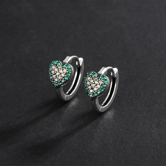 Green Full Diamond S925 Love Earrings Female Small And Delicate Earrings