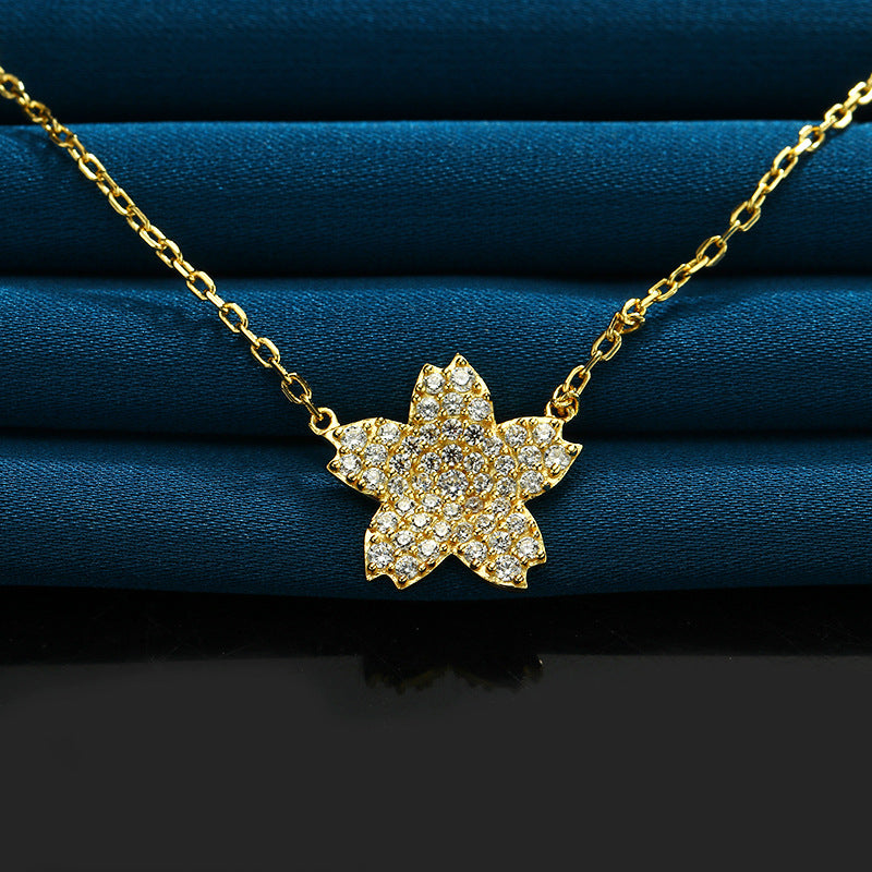 S925 Sterling Silver Diamond Flower Necklace for Women