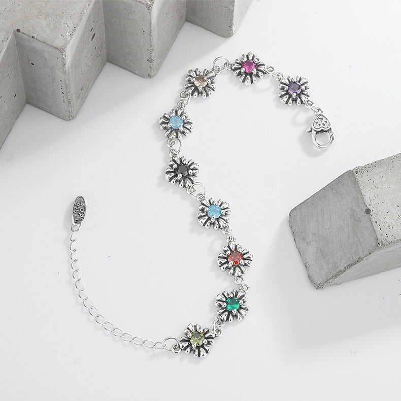 S925 Sterling Silver Vintage Daisy Diamond Bracelet