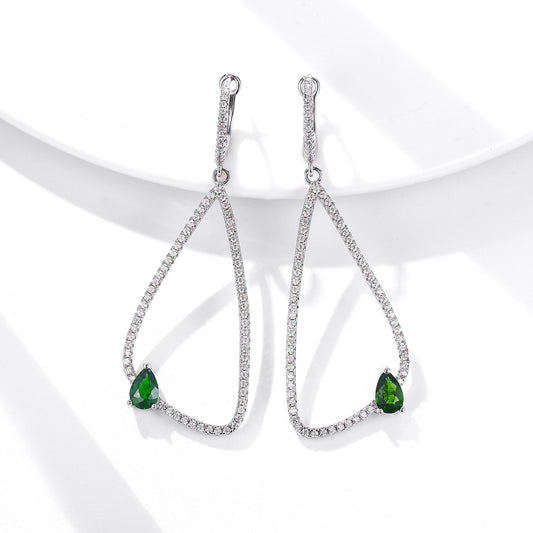 Fashion Earrings Women's Full Body S925 Silver Inlaid Natural Diopside