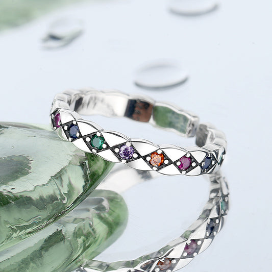 S925 Sterling Silver Luxury Small Fragrant Rhombic Ring Fashion Personality