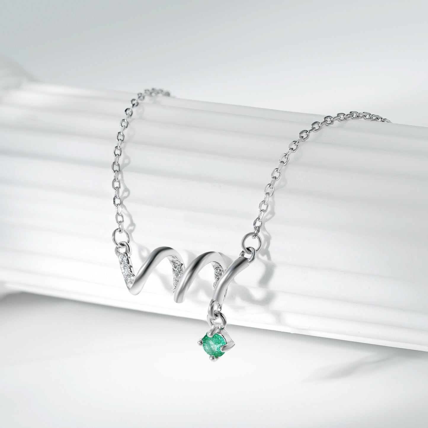 S925 Silver Emerald ECG Pendant Necklace for Women