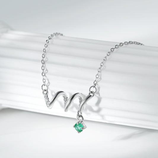 S925 Silver Emerald ECG Pendant Necklace for Women