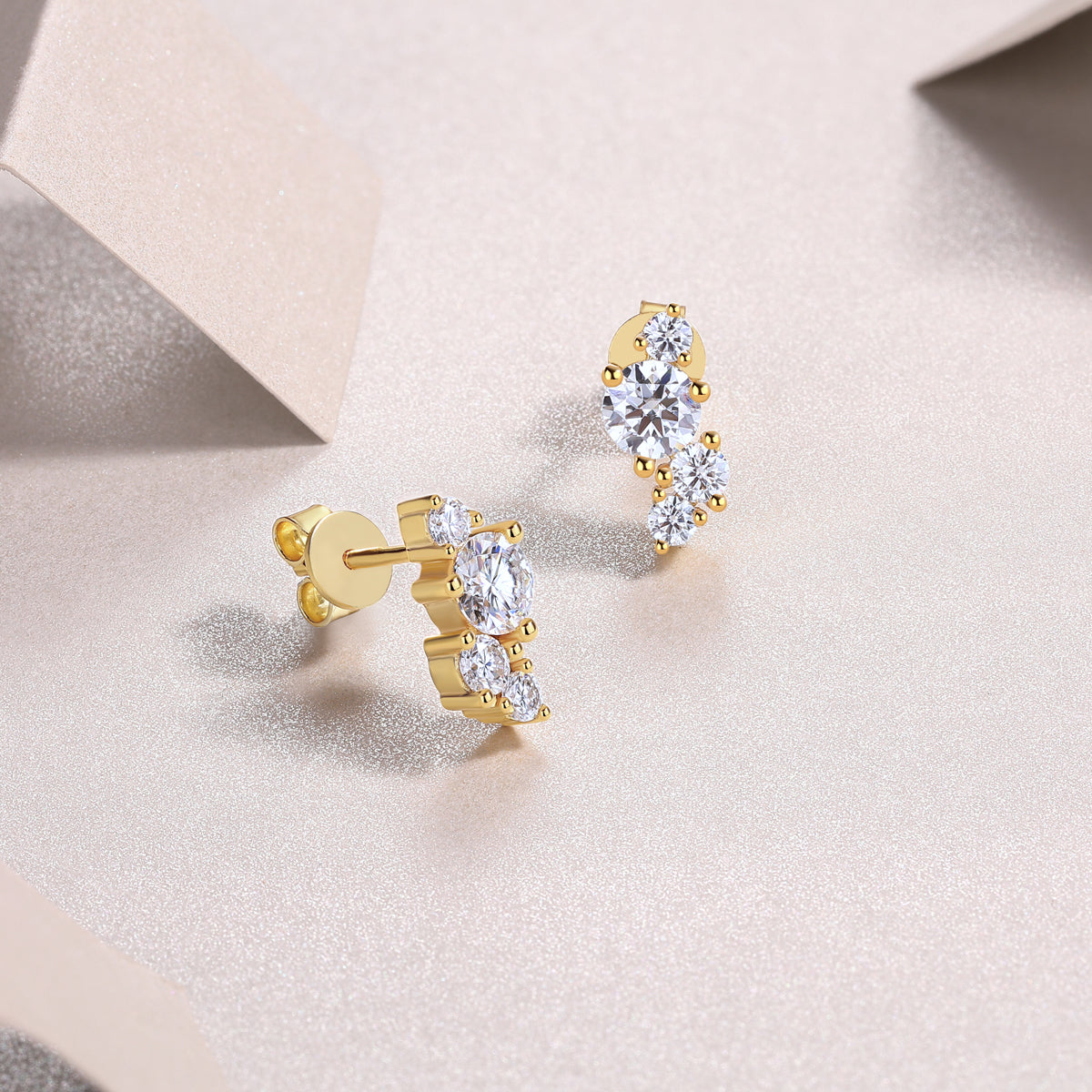 Luxury Four-Stone Moissanite Stud Earrings – S925 Gold Plated